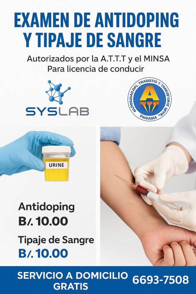 Examen de Antidoping y Tipaje de Sangre - Licencia de Conducir
